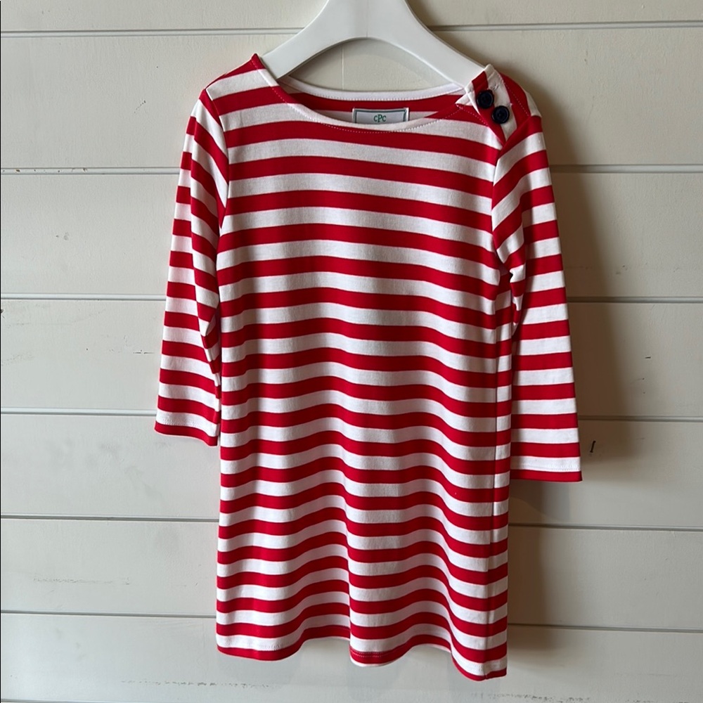Red and White Casual Raglan Dress with Bateau Neckline